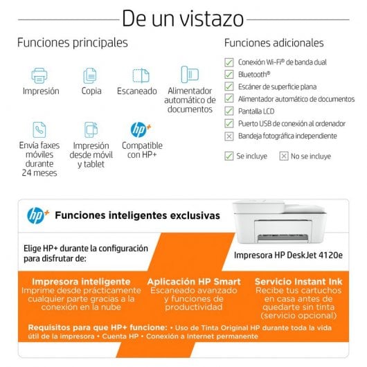 HP DeskJet Stampante multifunzione HP 4120e, Colore, Stampante per Casa, Stampa, copia, scansione, invio fax da mobile, HP+; Idoneo per HP Instant Ink; scansione verso PDF