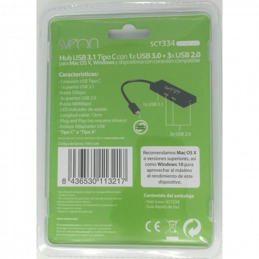 Sveon SCT334 Hub USB-C 4x USB 3.1