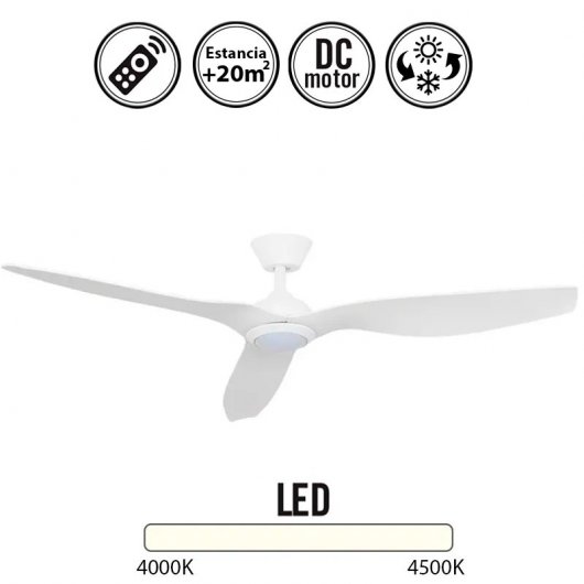 Fabrilamp Delfos Ventilador de Techo con Luz LED y Mando 28.6W Blanco