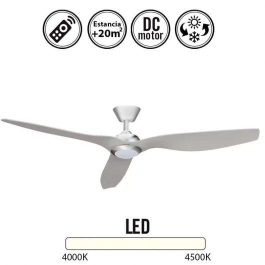 Fabrilamp Delfos Ventilador de Techo con Luz LED y Mando 28.6W Plata