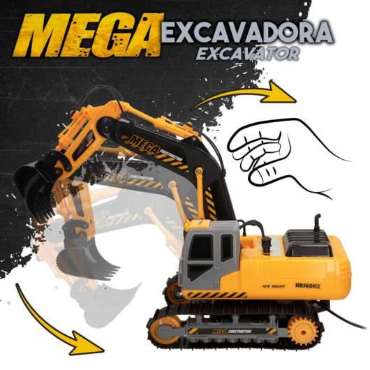 New Bright Mega Excavator Excavadora Eléctrica Amarilla