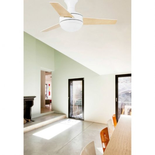 Faro Mini UFO Ventilador de Techo con Luz y Mando Aspas Reversibles 42W Blanco/Arce
