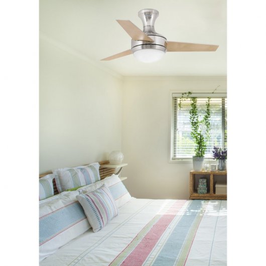 Faro Mini UFO Ventilador de Techo con Luz y Mando Aspas Reversibles 42W Gris/Arce