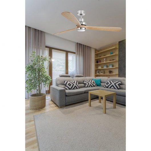 Faro Lantau Ventilador de Techo con Luz LED y Mando 90W Níquel Mate/Pino