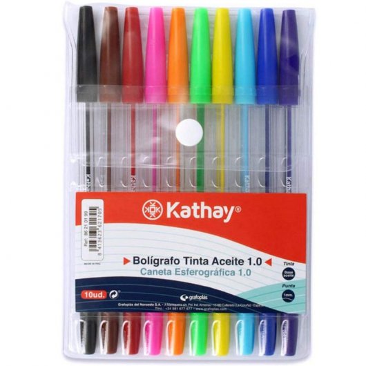 Kathay Pack 10 Bolígrafos Tinta de Aceite Colores Surtidos