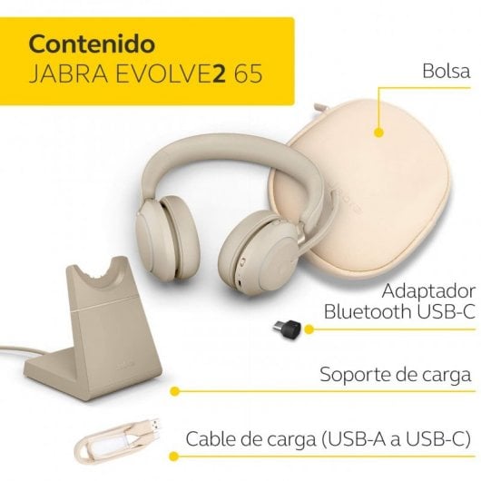 Jabra Evolve2 65 Headset Bluetooth com Soporte de Carregamento Bege