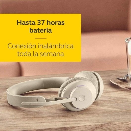 Auriculares Jabra Evolve2 65 Inalámbricos Bluetooth Cancelamento de Ruído Chamadas Profissionais Microfone Busylight Bege