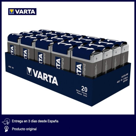 Varta Power On Demand 1 Pack de 20 Piles Alcalines 9V / E-Block / 6LR61