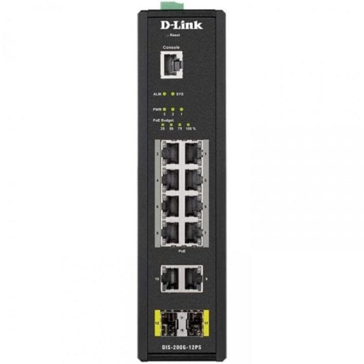 Switch D-Link DIS-200G-12PS 10 Gigabit 2 SFP 8 PoE+ Gestionnaire L2 industriel