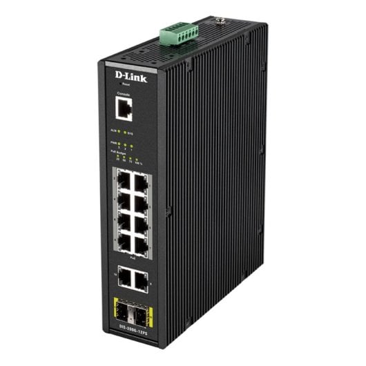 Switch D-Link DIS-200G-12PS 10 Gigabit 2 SFP 8 PoE+ Gestionnaire L2 industriel