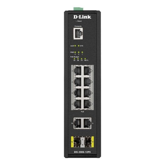 Switch D-Link DIS-200G-12PS 10 Gigabit 2 SFP 8 PoE+ Gestionnaire L2 industriel