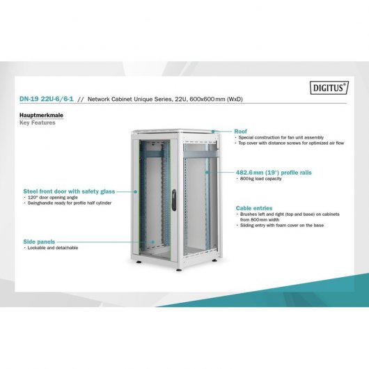 Digitus Unique Armário de Rede 19" 22U 1164x600x600mm Cinzento