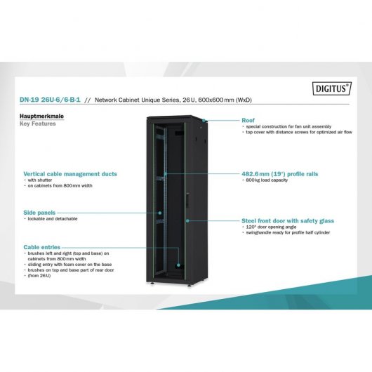Digitus DN-19 26U-6/6-B-1 Rack Freistehendes Gestell Schwarz