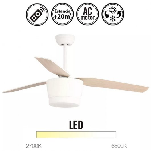 Mimax Levanto Ventilador de Techo con Luz LED y Mando 70W Madera