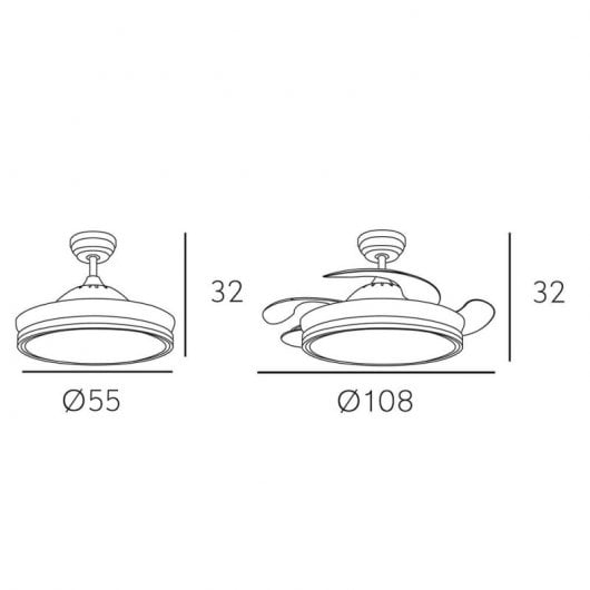Fabrilamp Bayomo Ventilador de Techo con Luz LED y Mando 32W Níquel