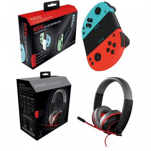 Gioteck Pack JC-20 Mando Joy-con Azul/Rojo Nintendo Switch + XH100 S Auricular Gaming Negro/Rojo