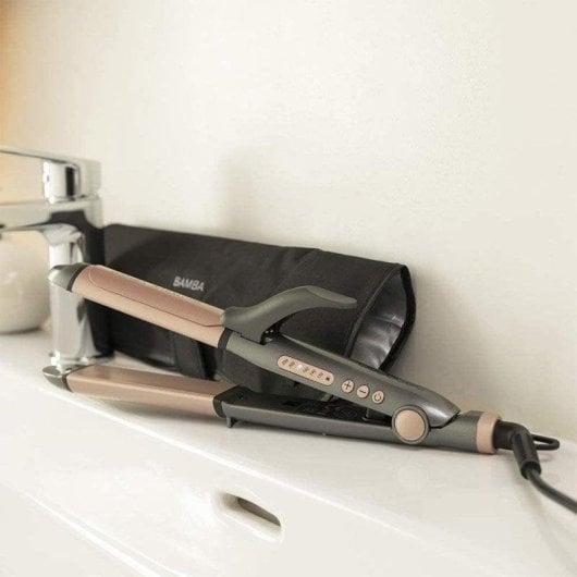 Piastra per Capelli Ceramica Cheratina 2 in 1 Cecotec Bamba RitualCare 1000 220ºC Spegnimento Automatico Accessori Grigio Rosa