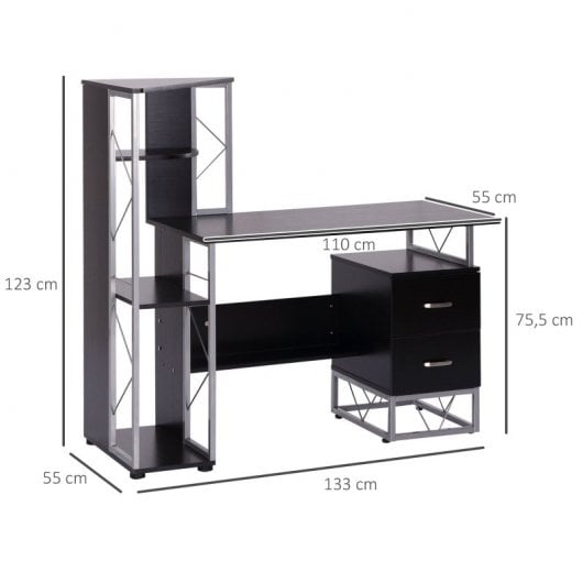 Homcom Mesa de Escritorio para PC 133x55x123cm Negro/Gris