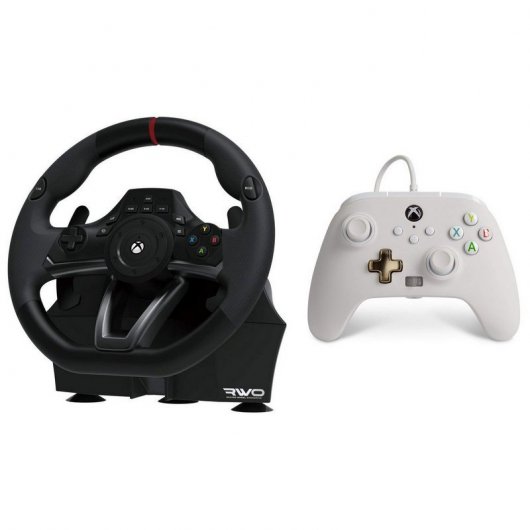Hori Racing Wheel Overdrive Xbox One/PC + Power A Mando con Cable Blanco para Xbox Series X/S/Xbox One