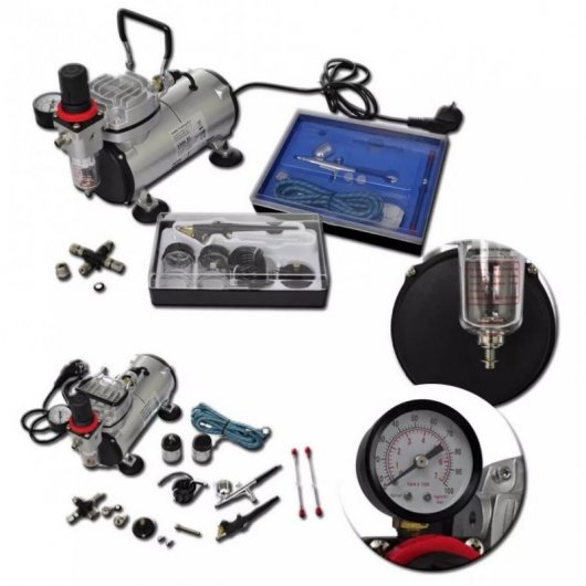 VidaXL Mini Compresor de Aerógrafo 3L 125W + 2 Pistolas