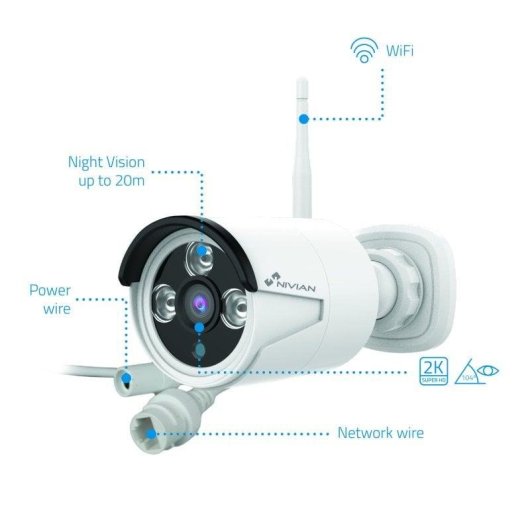 Nivian Bullet Cámara WiFi SuperHD 2K Blanca