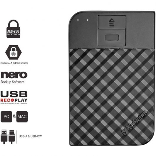 Verbatim FingerPrint Secure 1TB USB-C/3.1 Nero