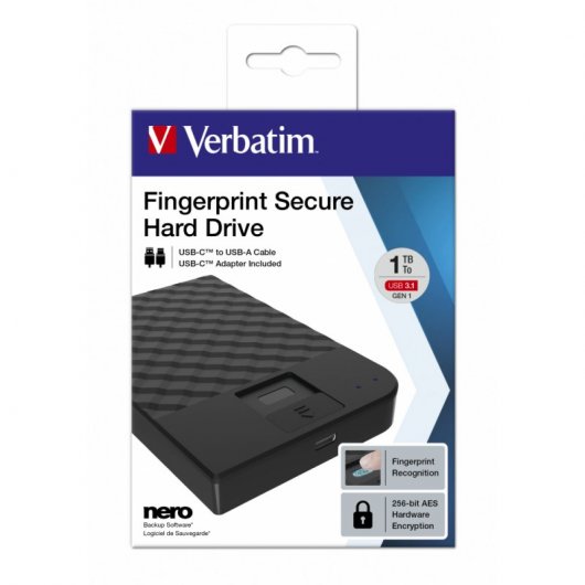 Verbatim FingerPrint Secure 1TB USB-C/3.1 Nero