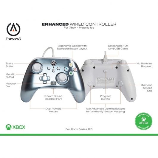 Alimenta un controller cablato grigio metallizzato per Xbox Series X / S / Xbox One / PC