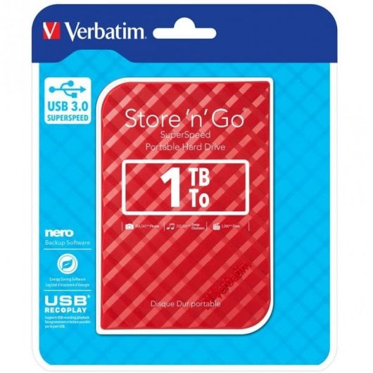 Verbatim Disque dur portable USB Store 'n' Go 3.0, 1 To - Rouge