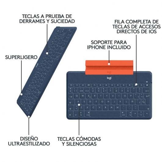 Logitech Keys-To-Go Teclado Inalámbrico Bluetooth Azul para iPhone/iPad/Apple TV