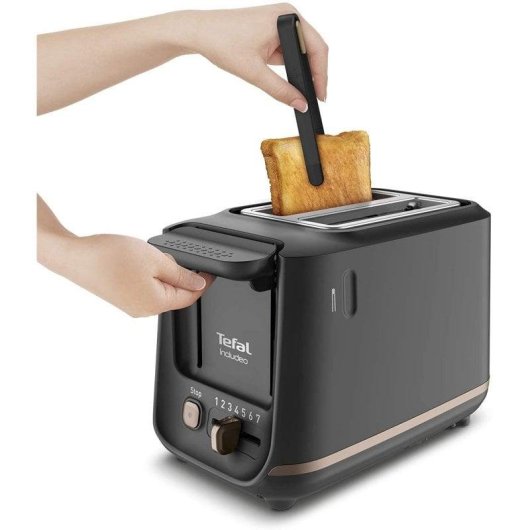Tostadora Tefal Includeo TT5338 2 Ranuras 850W 7 Niveles Bandeja Recogemigas Negra