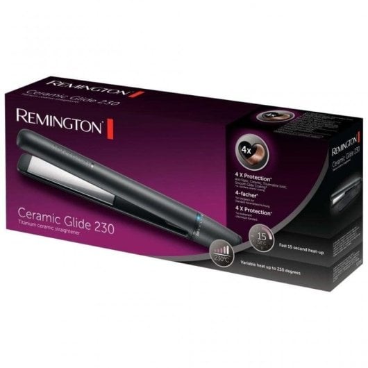 Prancha de Cabelo Cerâmica Turmalina Remington Ceramic Glide 230 S3700 230ºC 8 Definições Desligamento Automático Placas Flutuantes Preto