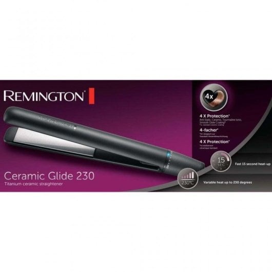 Prancha de Cabelo Cerâmica Turmalina Remington Ceramic Glide 230 S3700 230ºC 8 Definições Desligamento Automático Placas Flutuantes Preto