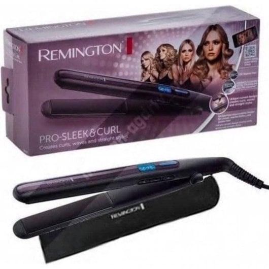 Prancha de Cabelo Cerâmica 2 em 1 Remington Pro-Sleek and Curl S6505 230ºC Visor LCD Desligamento Automático Preto