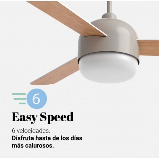Universal Blue Vento Ventoinha de Teto WiFi com Luz LED e Comando Pás Reversíveis 70W Creme/Madeira/Branca