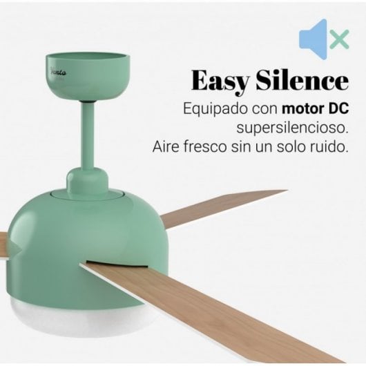 Universal Blue Vento Ventilador de Techo WiFi con Luz LED y Mando Aspas Reversibles 70W Turquesa/Madera/Blanco