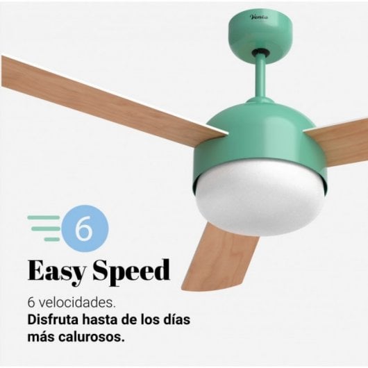 Universal Blue Vento Ventilador de Techo WiFi con Luz LED y Mando Aspas Reversibles 70W Turquesa/Madera/Blanco