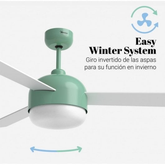 Universal Blue Vento Ventilador de Techo WiFi con Luz LED y Mando Aspas Reversibles 70W Turquesa/Madera/Blanco