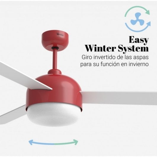 Universal Blue Vento Ventilador de Techo WiFi con Luz LED y Mando Aspas Reversibles 70W Rojo/Madera/Blanco