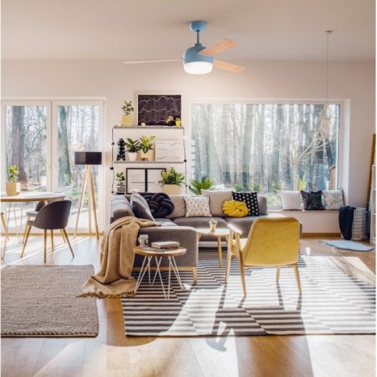 Universal Blue Vento Ventilador de Techo WiFi con Luz LED y Mando Aspas Reversibles 70W Azul/Madera/Blanco