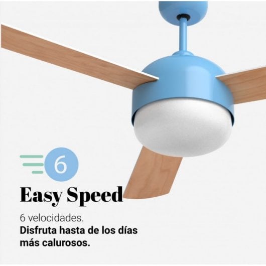 Universal Blue Vento Ventilador de Techo WiFi con Luz LED y Mando Aspas Reversibles 70W Azul/Madera/Blanco