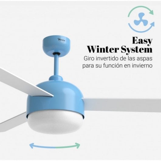 Universal Blue Vento Ventilador de Techo WiFi con Luz LED y Mando Aspas Reversibles 70W Azul/Madera/Blanco