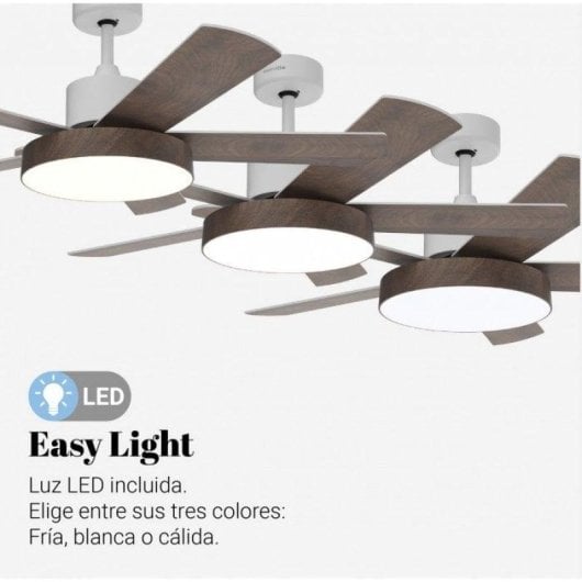 Universal Blue Levante 4048 Ventilador de Techo con Luz LED y Mando Aspas Reversibles 60W Blanco/Madera