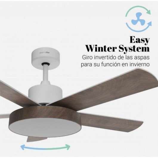 Universal Blue Levante 4048 Ventilador de Techo con Luz LED y Mando Aspas Reversibles 60W Blanco/Madera