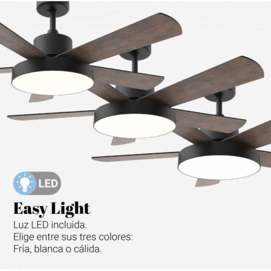 Universal Blue Levante 4048B Ventilador de Techo con Luz LED y Mando Aspas Reversibles 60W Negro/Madera