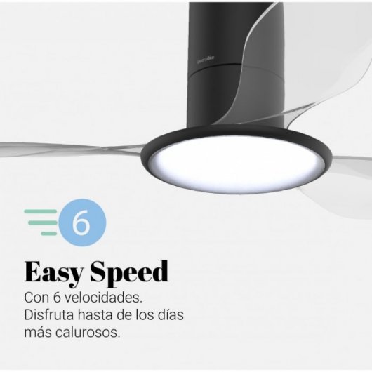 Universal Blue Pruga Ventilador de Techo con Luz LED y Mando 60W Negro/Transparente