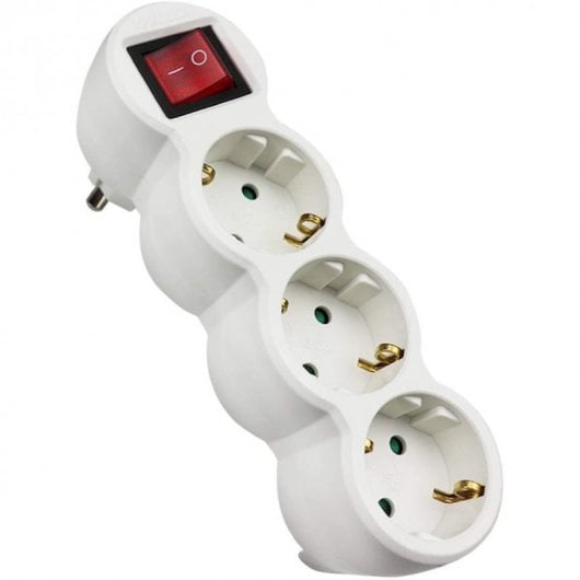 Extrastar Adaptador Tres Tomas Schuko con Interruptor Blanco