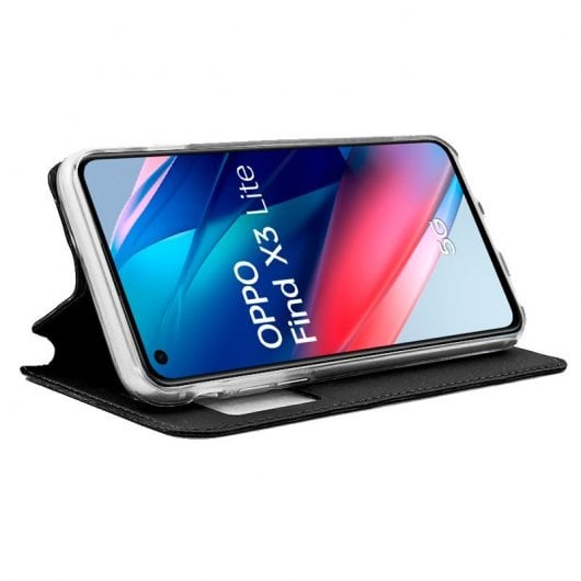 Étui à rabat noir lisse et cool pour Oppo Find X3 Lite