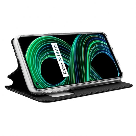 Cool Funda Flip Cover Liso Negro para Realme 8 5G