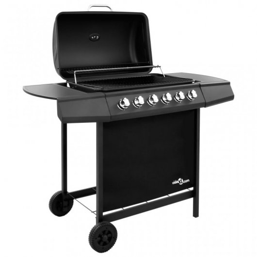 VidaXL Barbacoa de Gas 6 Fogones Negro